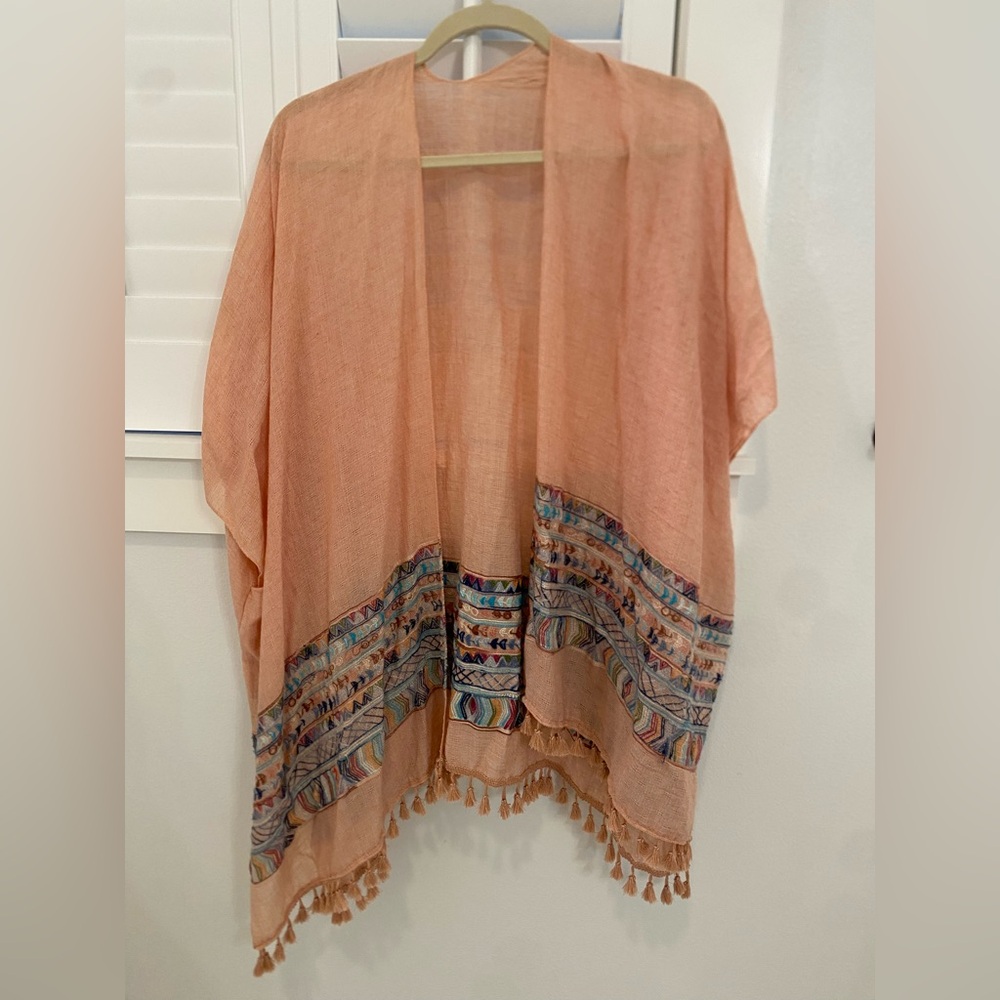 Peach Kimono with Multicolor Pattern - NWOT